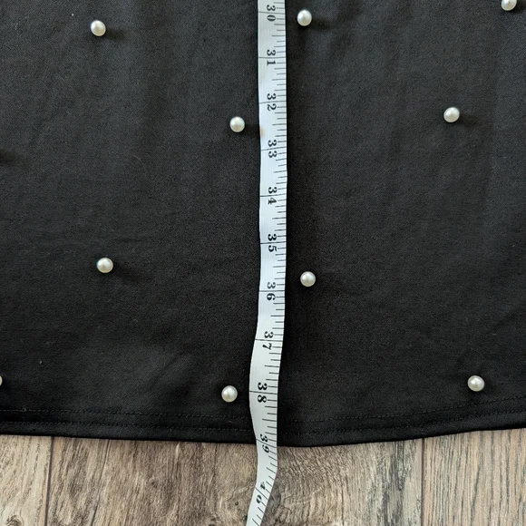 Black Puff Sleeve Dress with Beaded Pearl Accents - Picture 11 of 11